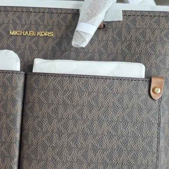 Michael Kors Jet Set Travel Medium Double Pocket Sould Tote/Bag Brown New - Picture 9 of 10